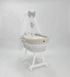 Ourbaby Pat din răchită albă cu echipament pentru un bebeluș - Flori de bumbac