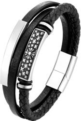 BeSpecial Bratara neagra din piele naturala cu simboluri malteze si inchizatoare din inox (BIGP0177_21)