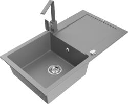 Mexen Leo, gránit mosogató 900x500x190 mm, 1 kamrás, szürke króm szifonnal és szürke Rita mosogató csaptelep, 6501-71-670300-71 (6501-71-670300-71)