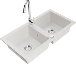 Mexen Mario, 2 kamrás gránit mosogató 88x44 cm konyhai csapteleppel Telma, fehér, 6504-20-670200-00 (6504-20-670200-00)