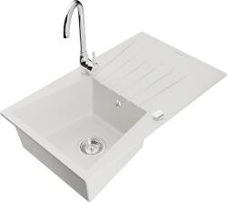 Mexen Cesar, 1 kamrás gránit mosogató csepptálcával 78x47 cm, konyhai csaptelep Telma, fehér, 6514-20-670200-00 (6514-20-670200-00)