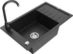 Mexen Elias, 1 kamrás gránit mosogató csepptálcával 80x48 cm Telma konyhai csapteleppel, fekete-ezüst, 6511-73-670200-70 (6511-73-670200-70)