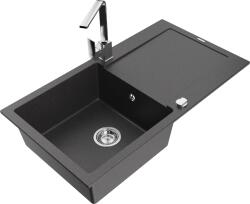 Mexen Leo, gránit mosogató 900x500x190 mm, 1 kamrás, fekete pettyes króm szifonnal és Rita króm mosogató csaptelep, 6501-76-670300-00 (6501-76-670300-00)