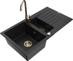 Mexen Matias, 1, 5 kamrás gránit mosogató 90x50 cm-es csepptálcával Telma konyhai csapteleppel, fekete, 6502-77-670200-50 (6502-77-670200-50)