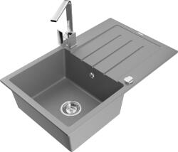 Mexen Bruno, gránit mosogató 795x495x200 mm, 1 kamrás, szürke króm szifonnal és króm Rita mosogató csaptelep, 6513-71-670300-00 (6513-71-670300-00)