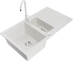 Mexen Matias, 1, 5 kamrás gránit mosogató 90x50 cm-es csepptálcával Telma konyhai csapteleppel, fehér, 6502-20-670200-20 (6502-20-670200-20)