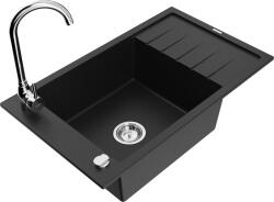 Mexen Elias, 1 kamrás gránit mosogató csepptálcával 80x48 cm konyhai csaptelep Telma, fekete, 6511-77-670200-00 (6511-77-670200-00)