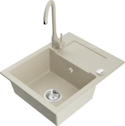 Mexen Enzo, 1 kamrás gránit mosogató csepptálcával 58x47 cm konyhai csapteleppel Telma, bézs, 6506-69-670200-69 (6506-69-670200-69)