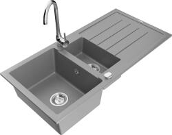 Mexen Andres 1, 5 kamrás gránit konyhai mosogató csepptálcával 100x50 cm konyhai csaptelep Telma, szürke, 6515-71-670200-00 (6515-71-670200-00)