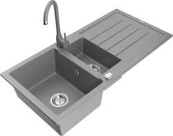 Mexen Andres 1, 5 kamrás gránit konyhai mosogató csepptálcával 100x50 cm konyhai csapteleppel Telma, szürke, 6515-71-670200-71 (6515-71-670200-71)