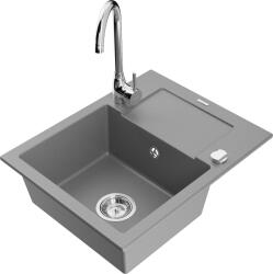 Mexen Enzo, 1 kamrás gránit mosogató csepptálcával 58x47 cm, konyhai csaptelep Telma, szürke, 6506-71-670200-00 (6506-71-670200-00)