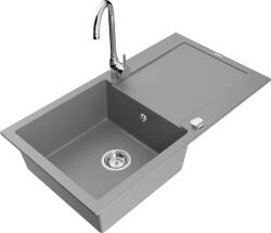 Mexen Leo, 1 kamrás gránit mosogató csepptálcával 90x50 cm konyhai csapteleppel Telma, szürke, 6501-71-670200-00 (6501-71-670200-00)