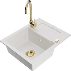 Mexen Enzo, 1 kamrás gránit mosogató csepptálcával 58x47 cm, konyhai csaptelep Telma, fehér, 6506-20-670200-50 (6506-20-670200-50)