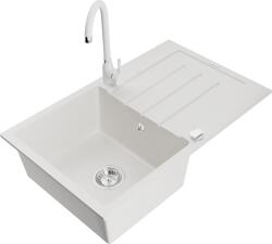 Mexen Bruno, 1 kamrás gránit mosogató csepptálcával 80x50 cm, konyhai csaptelep Telma, fehér, 6513-20-670200-20 (6513-20-670200-20)