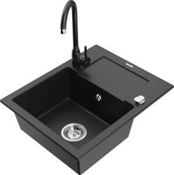 Mexen Enzo, 1 kamrás gránit mosogató csepptálcával 58x47 cm Telma konyhai csapteleppel, fekete-arany, 6506-75-670200-70 (6506-75-670200-70)