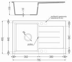 Mexen Bruno - gránit mosogató 79, 5x49, 5cm + Flex csaptelep, 1 kamrás, fekete, 6513791010-77-Flex (6513791010-77-FLEX)
