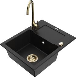 Mexen Enzo, 1 kamrás gránit mosogató csepptálcával 58x47 cm, konyhai csaptelep Telma, fekete, 6506-77-670200-50 (6506-77-670200-50)