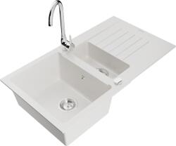 Mexen Matias, 1, 5 kamrás gránit mosogató 90x50 cm-es csepptálcával Telma konyhai csapteleppel, fehér, 6502-20-670200-00 (6502-20-670200-00)