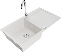 Mexen Leo, 1 kamrás gránit mosogató csepptálcával 90x50 cm, konyhai csaptelep Telma, fehér, 6501-20-670200-00 (6501-20-670200-00)