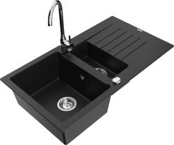 Mexen Matias, 1, 5 kamrás gránit mosogató 90x50 cm-es csepptálcával Telma konyhai csapteleppel, fekete, 6502-77-670200-00 (6502-77-670200-00)