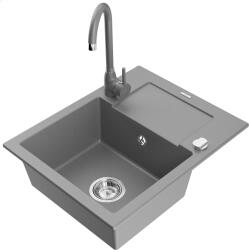 Mexen Enzo, 1 kamrás gránit mosogató csepptálcával 58x47 cm, konyhai csaptelep Telma, szürke, 6506-71-670200-71 (6506-71-670200-71)