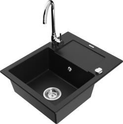 Mexen Enzo, 1 kamrás gránit mosogató csepptálcával 58x47 cm, konyhai csaptelep Telma, fekete, 6506-77-670200-00 (6506-77-670200-00)