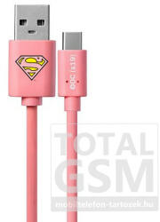 USB kábel DC - Superman 002 Apple iPhone 5 / 5S / SE / 5C / 6 / 6S / 6 Plus / 6S Plus / 7 / 7 Plus / 8 / 8 Plus / X / XS / XS Max / XR / 11 / 11 Pro / 11 Pro Max Lightning adatkábel 1m pink