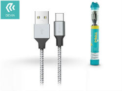 DEVIA USB - USB Type-C töltő- és adatkábel 1 m-es vezetékkel - Devia Tube for Type-C USB 2.4A - ezüst/fekete - nextelshop