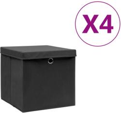 vidaXL Cutii depozitare cu capac, 4 buc. , negru, 28x28x28 cm (325188)