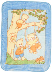  Patura albastra din acril pentru copii, TEDDY ON A SWING, 80x110 cm Patura