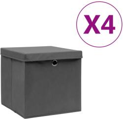 vidaXL Cutii depozitare cu capac, 4 buc. , gri, 28x28x28 cm (325192) - vidaxl