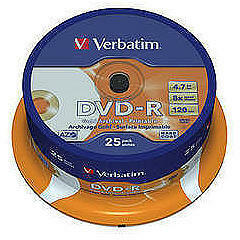 Verbatim DVD-R AZO 16X 4.7GB Wide Inkjet Printable No ID Proffesional (43533)