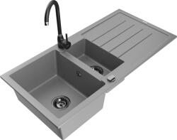 Mexen Andres, gránit mosogató 1000x500x200 mm, 1, 5 kamrás, szürke, fekete szifonnal és fekete Telma mosogató csapteleppel, 6515-71-670200-70-B (6515-71-670200-70-B)