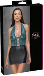 Cottelli Collection - fűzős csipkés, fényes ruha (fekete-zöld) (27181464021) - sexshopcenter