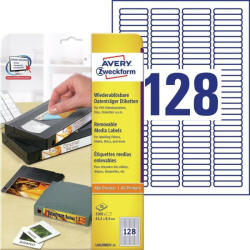 Avery Etikett címke, 43, 2x8, 5mm, univerzális visszaszedhető, 128 címke/ív, 25 ív/doboz, Avery fehér (L6020REV-25) - bestoffice