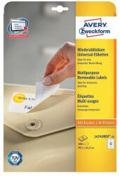 Avery Etikett címke, 99, 1 x42, 3mm, univerzális visszaszedhető, 12 címke/ív, 25 ív/doboz, Avery fehér (L4743REV-25) - bestoffice