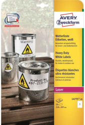 Avery Etikett címke, 210 x297mm, időjárásálló poliészter, 1 címke/ív, 20 ív/doboz, Avery fehér (L4775-20) - bestoffice