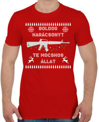 printfashion Boldog karácsonyt te mocskos állat - Férfi póló - Piros (10944786)