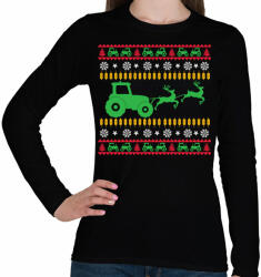 printfashion Traktoros karácsony - Női hosszú ujjú póló - Fekete (11357794)