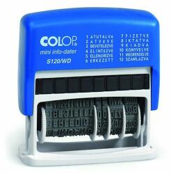 COLOP Bélyegzõ dátum+szöveg COLOP S120/WD 12 féle szöveggel kék ház fekete párna (BE01051254) - tonerpiac