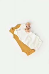 BabyCosy Set 2 body-uri fara maneci bebe unisex din bumbac organic si modal - Mustar/Ecru, Baby Cosy (Marime: 6-9 luni) (BC-CSYM11109-6)