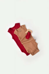 BabyCosy Set 2 body-uri fara maneci bebe unisex din bumbac organic si modal - Maro/Rosu, Baby Cosy (Marime: 12-18 Luni) (BC-CSYM11111-12)