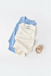 BabyCosy Set 2 body-uri fara maneci bebe unisex -100% bumbac organic - Ecru/Bleu, Baby Cosy (Marime: 12-18 Luni) (BC-CSY3018-12)
