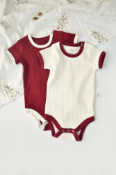 BabyCosy Set 2 body-uri Ribana Bebe Unisex din bumbac organic si 5%elastan - Ecru/Bordo, Baby Cosy (Marime: 9-12 luni) (BC-CSYR4201-9) - esell