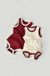 BabyCosy Set 2 body-uri fara maneci Ribana Bebe Unisex din bumbac organic si 5%elastan - Ecru/Bordo (Marime: 12-18 Luni) (BC-CSYR4101-12)