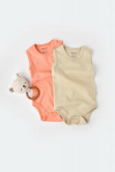 BabyCosy Set 2 body-uri fara maneci bebe unisex -100% bumbac organic - Roz/Crem, Baby Cosy (Marime: 6-9 luni) (BC-CSY3019-6)