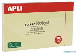 APLI Öntapadó jegyzettömb, 125x75 mm, 100 lap, APLI "Classic", sárga (LNP10976) - kecskemetirodaszer