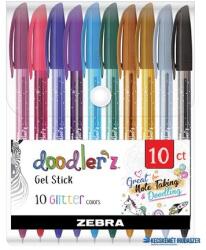 Zebra Zseléstoll készlet, 0, 33 mm, kupakos, ZEBRA "Doodler`z Glitter", 10 csillogó vegyes szín (TZ02619) - kecskemetirodaszer