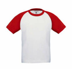 B&C Collection Gyerek rövid ujjú póló B and C Base-Ball/kids T-Shirt 7/8 (122/128), Fehér/Piros