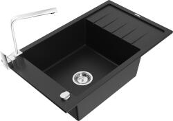Mexen Elias, gránit mosogató gránit 795x480x200 mm, 1 kamrás, fekete króm szifonnal és króm mosogató csaptelep Rita, 6511-77-670300-00 (6511-77-670300-00)